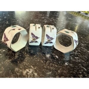 Vtg Ardalt  Japan Porcelain Napkin Rings Set 4 Butterfly Strawberry Cottagecore